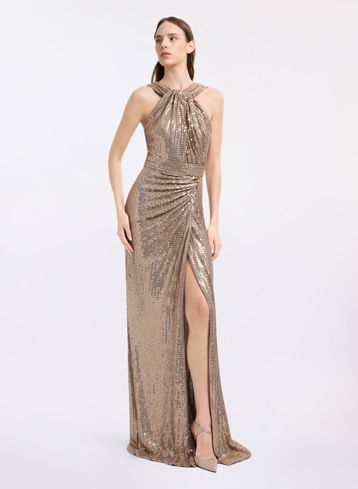 Halter Draped Sequin Dress