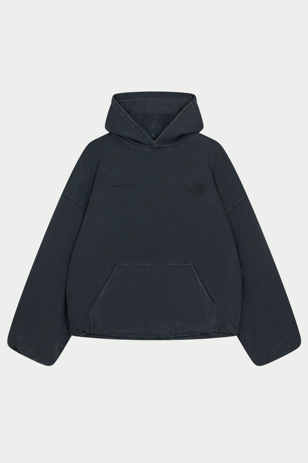 DOUBLE LAYER WASHED EMBLEM HOODIE - BLACK
