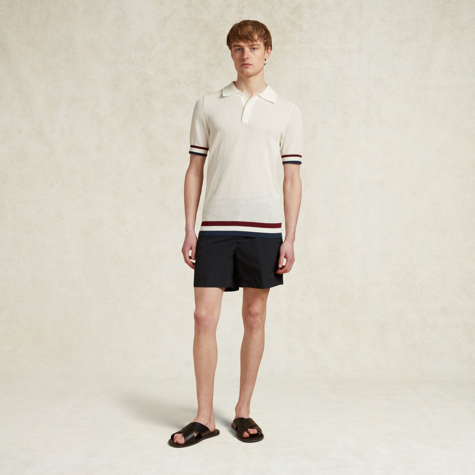 SANTIAGO QUINN COTTON OPEN KNIT POLO - WHITE