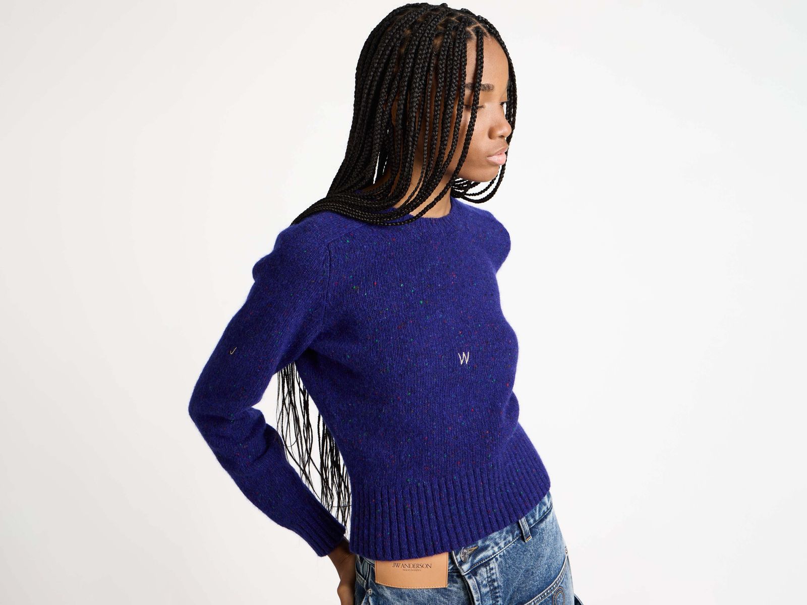 WOMENS EMBROIDERED CREW NECK JUMPER IN VIOLET