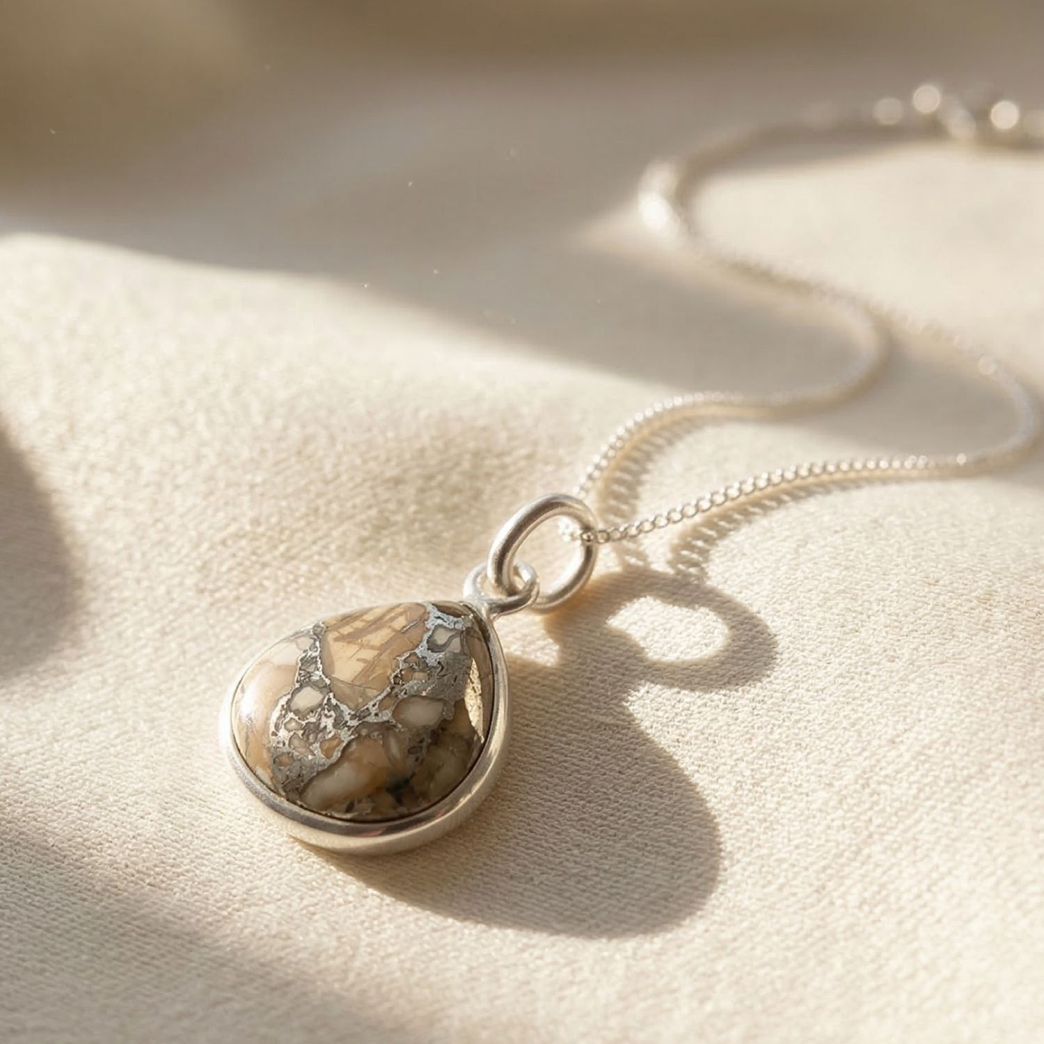 White Howlite Sterling Silver Gemstone Charm Necklace