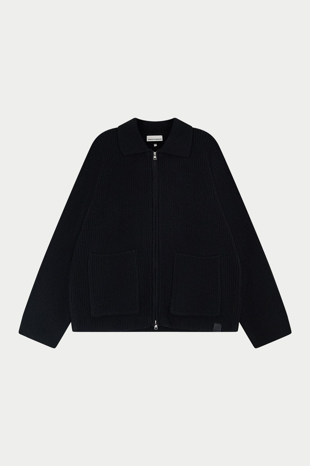 RIBBED KNITTED OVERSIZED ZIP THROUGH - BLACK