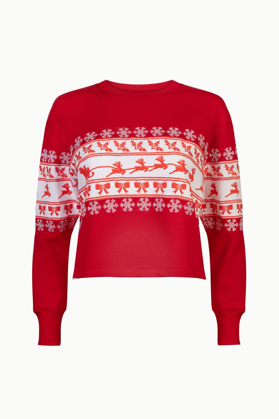 Embroidered Red Cropped Festive Organic Cotton Jumper
