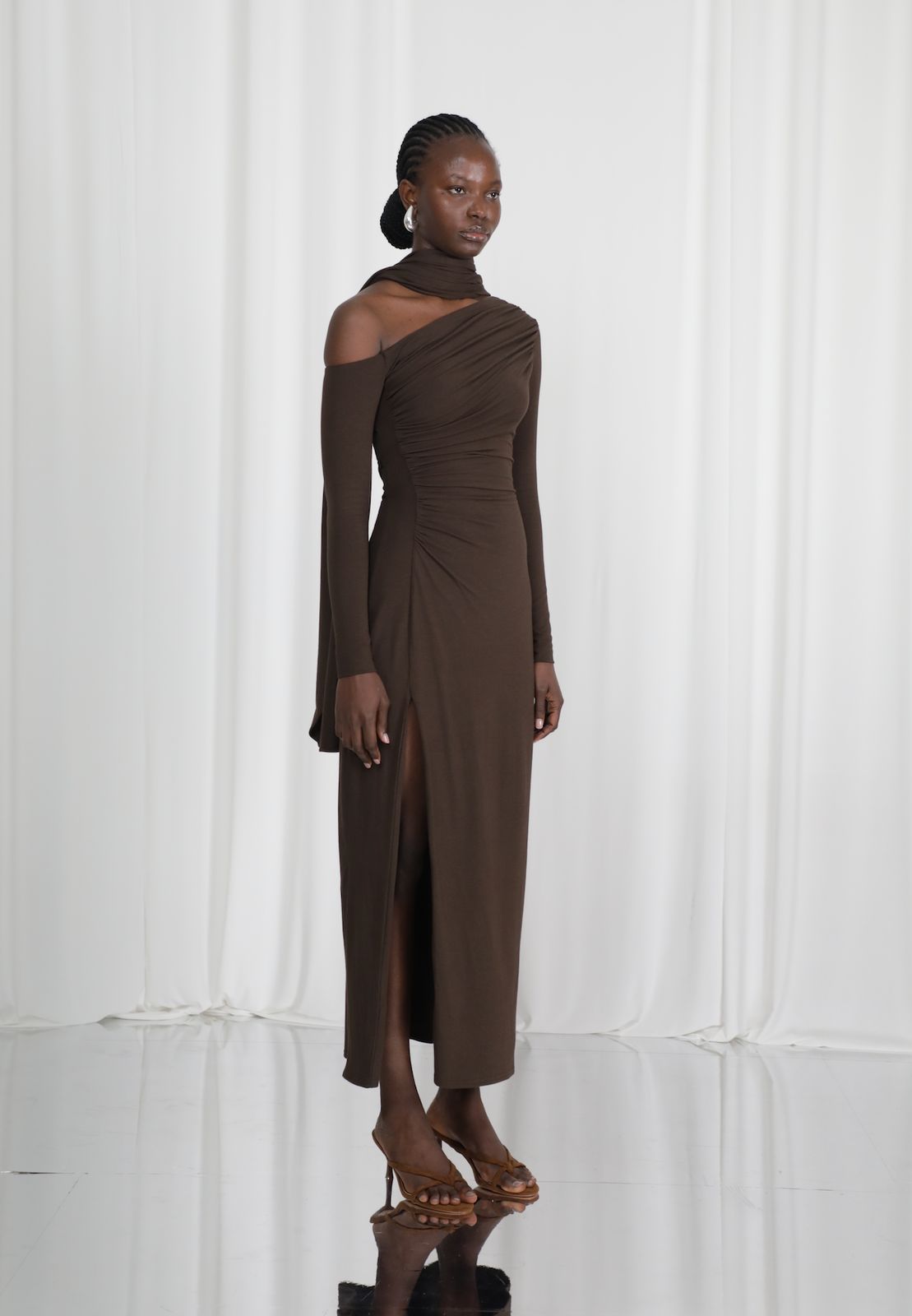 Selene Ruched One Shoulder Midaxi Dress