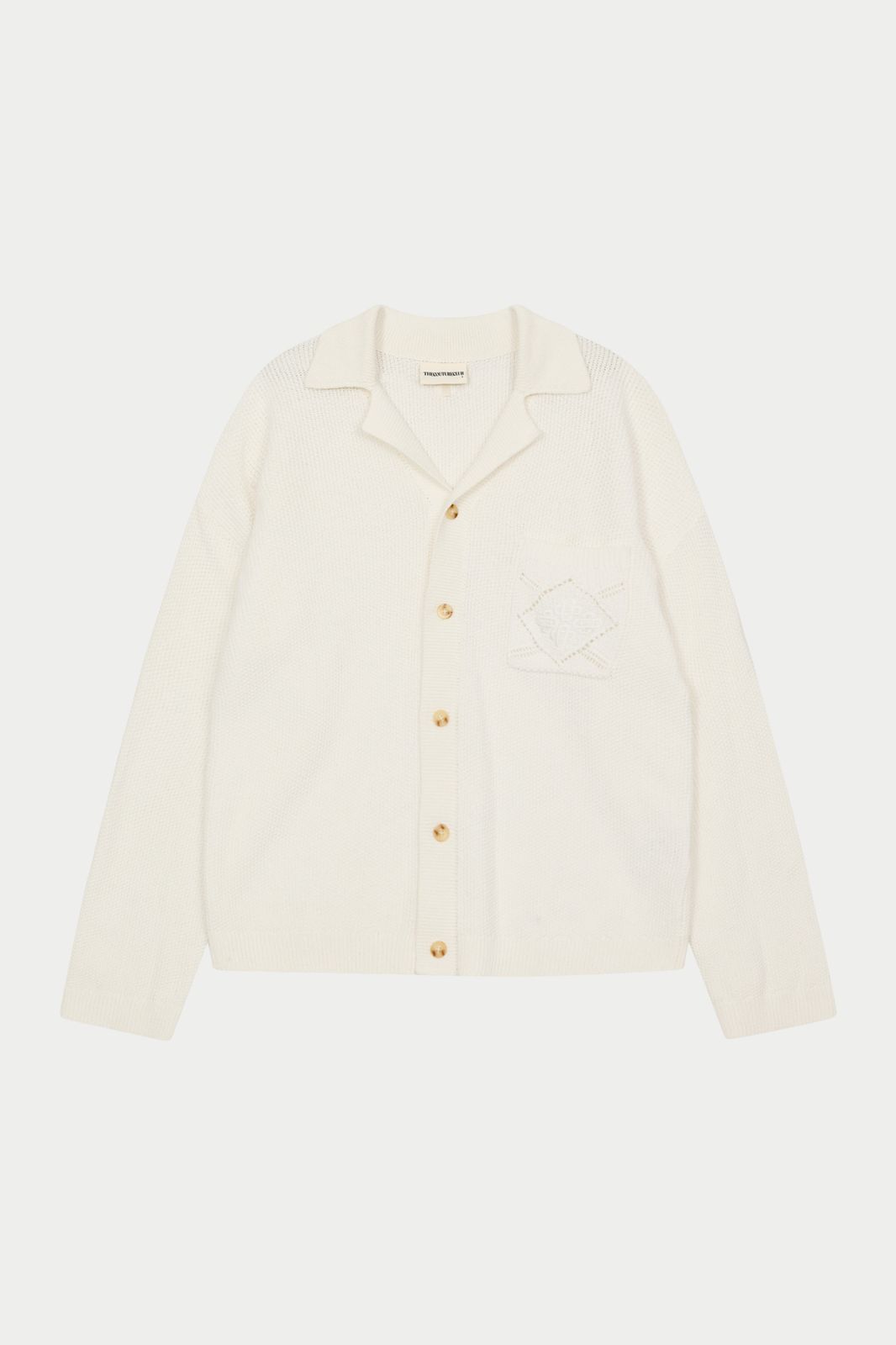 CROCHET KNITTED EMBLEM POCKET SHIRT - OFF WHITE