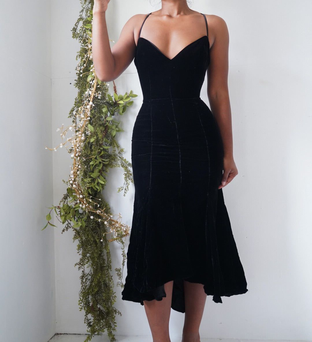 Vintage Y2K Velvet Mermaid Hem Midi Dress