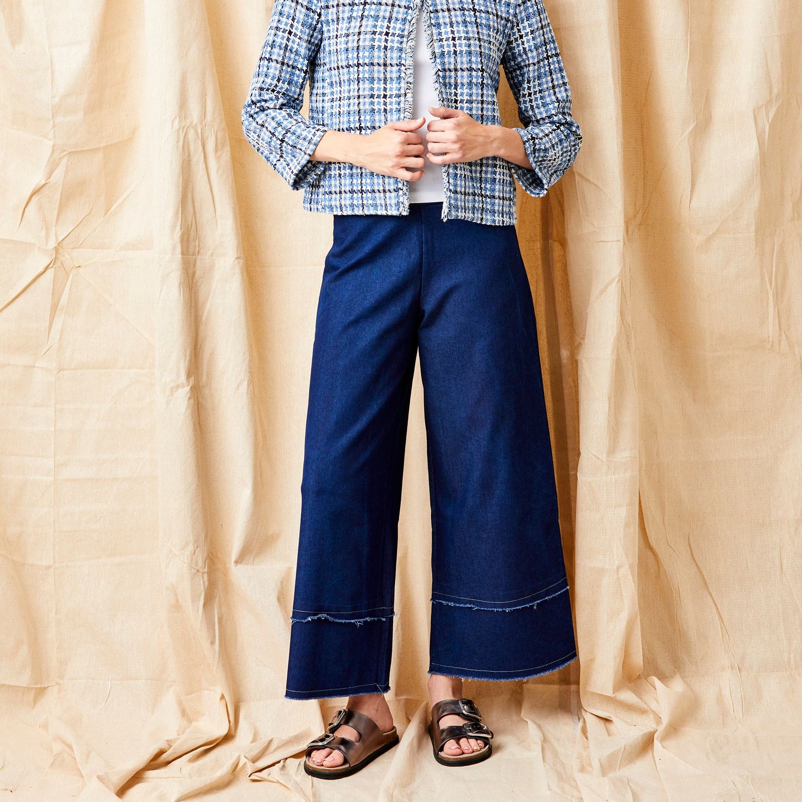 Gideon Denim Frayed Hem Wide Leg Pants