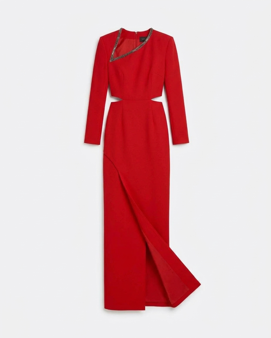 Ottavia Long Dress In Cherry Red