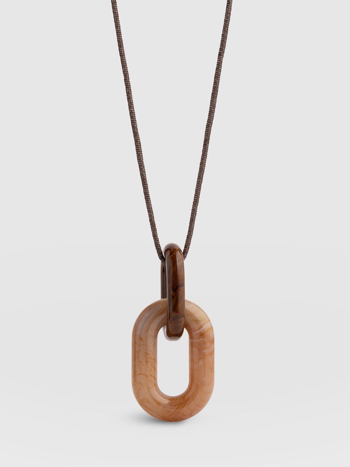 Oval Pendant Necklace - Cream/Brown