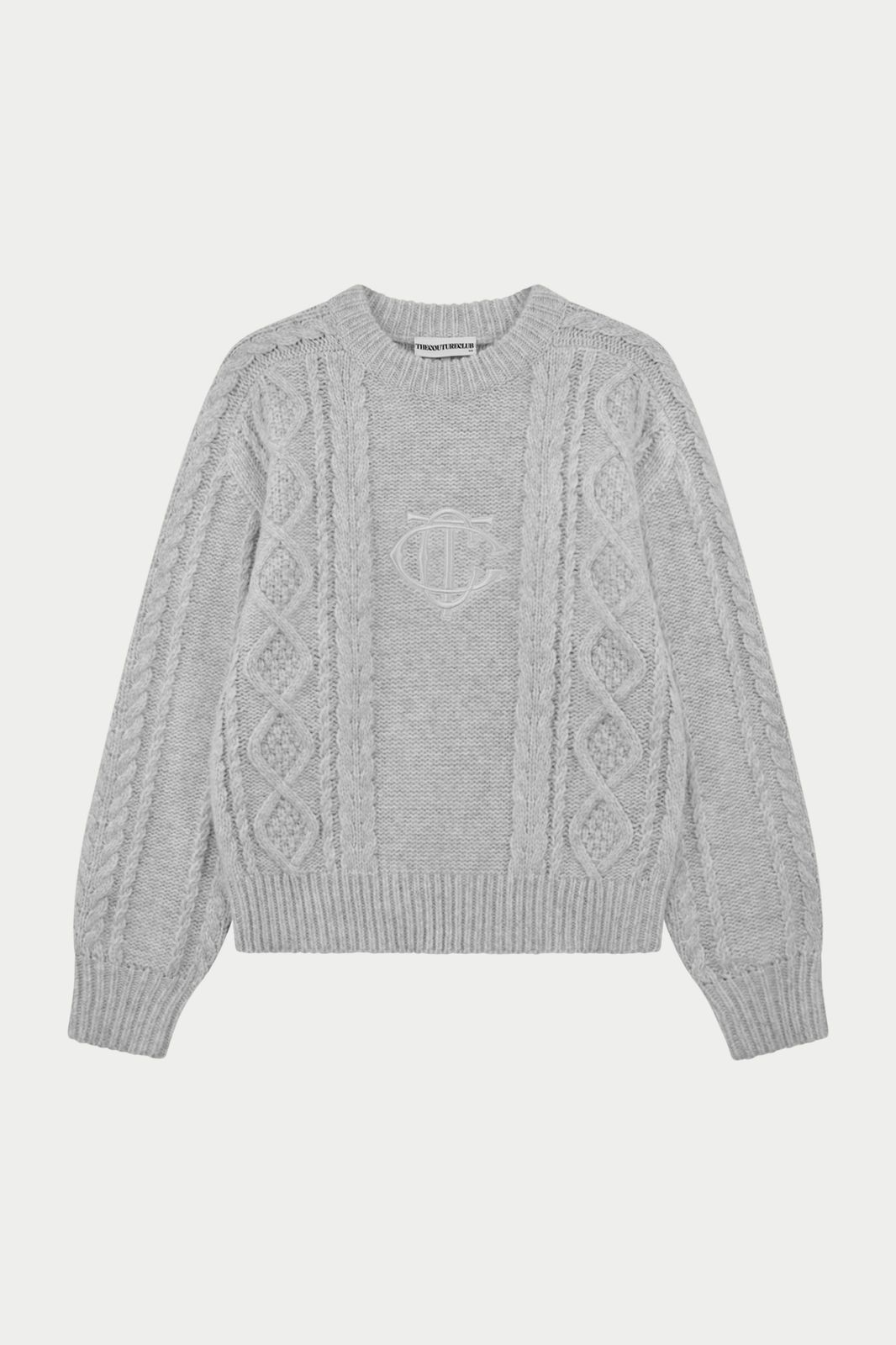 CABLE KNIT EMBROIDERED EMBLEM JUMPER - GREY MARL