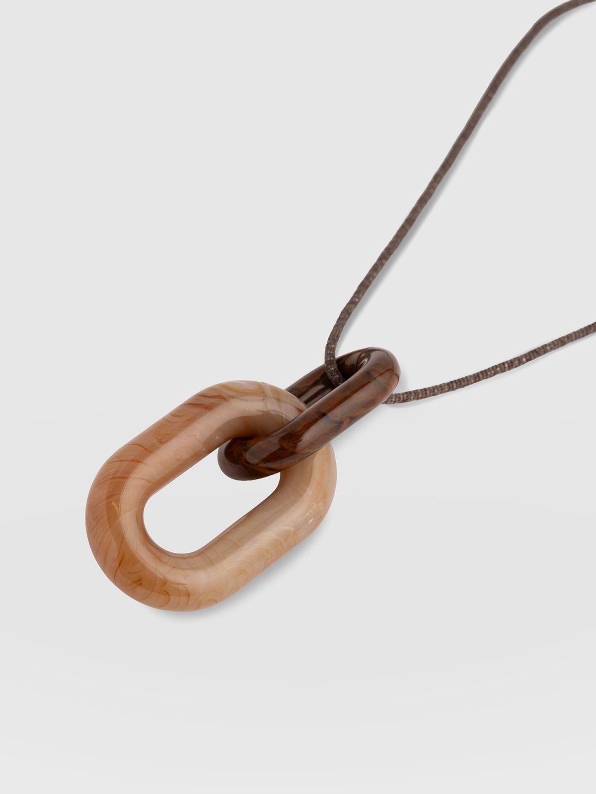 Oval Pendant Necklace - Cream/Brown