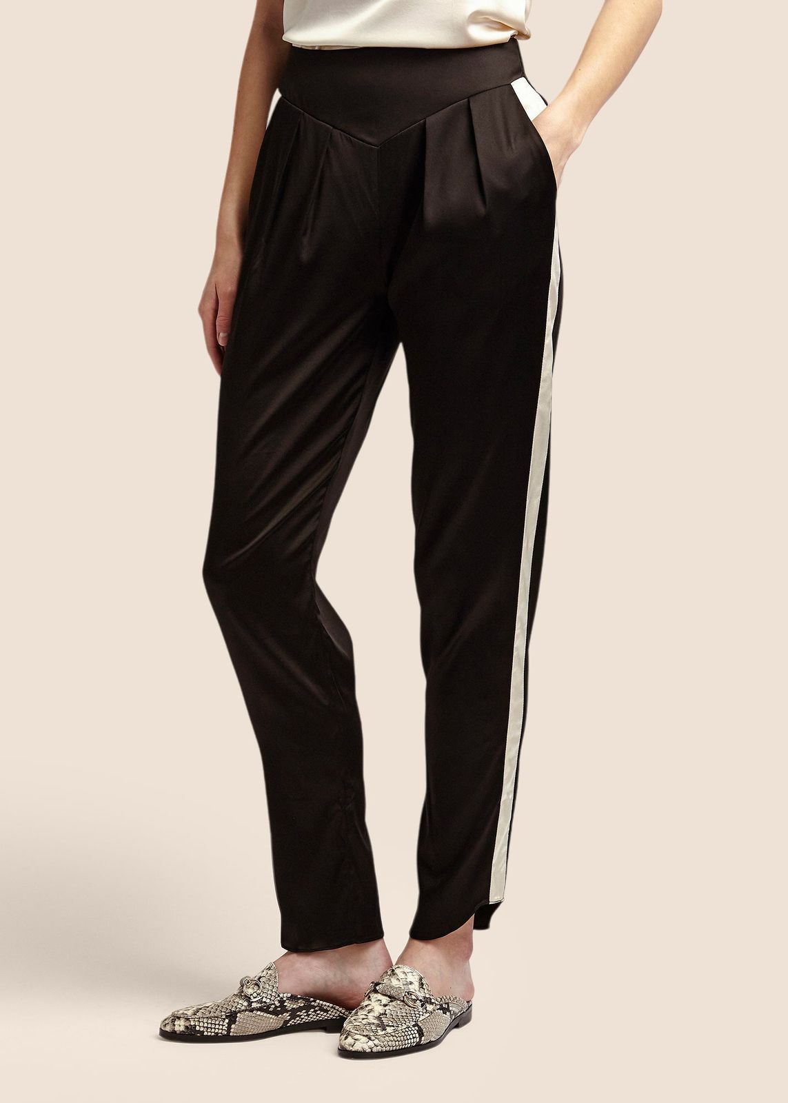 Estella Ebony Ivory Silk Trousers
