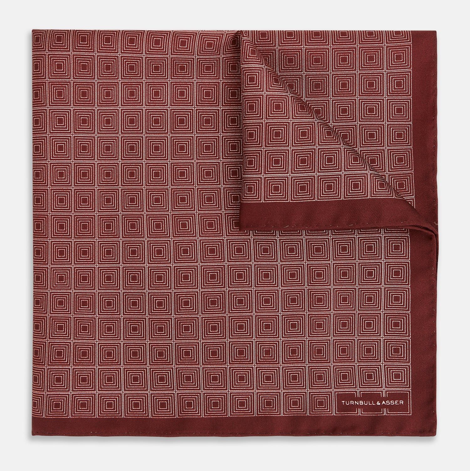 Geometric Burgundy Pocket Square in Silk