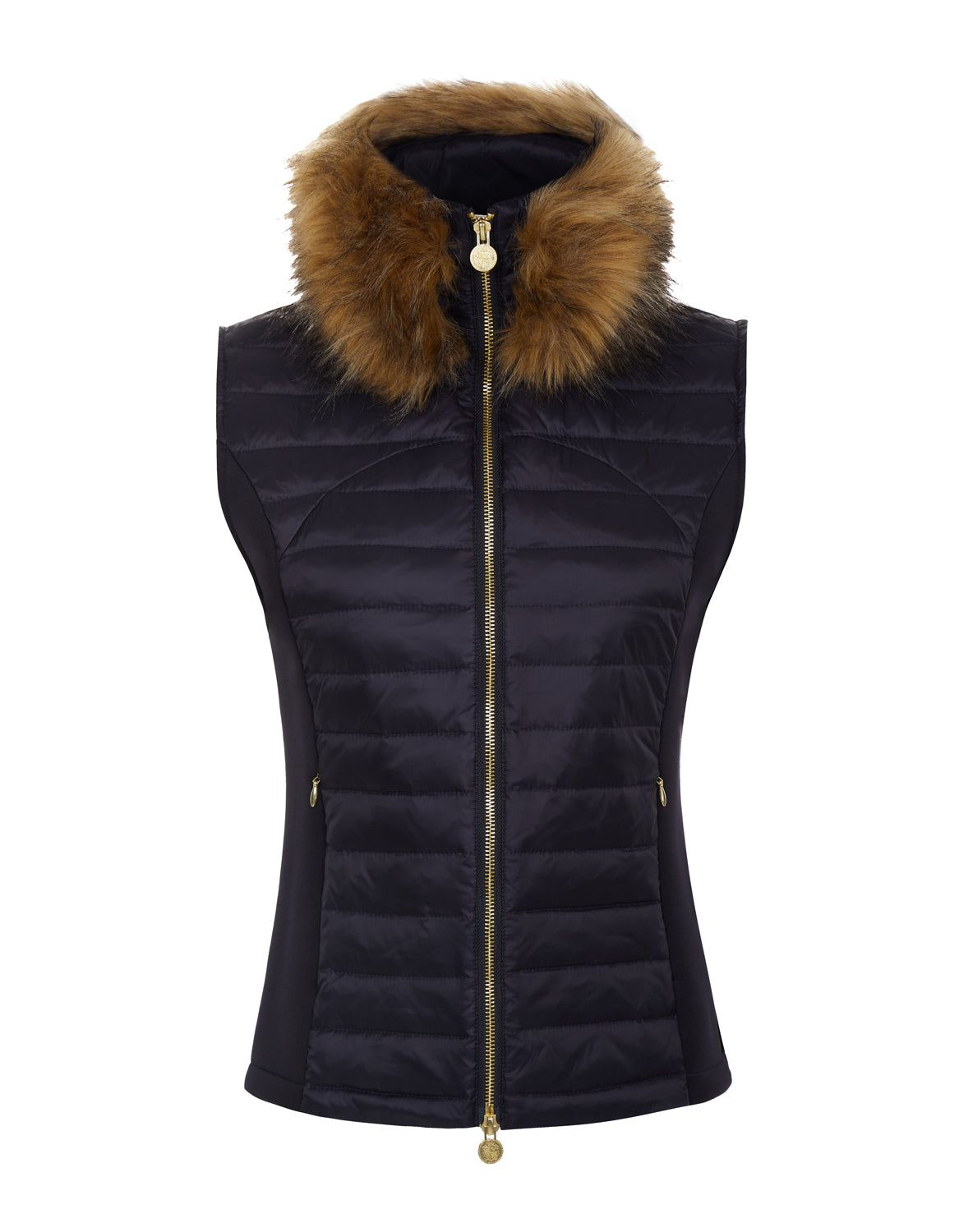 Navy Puffer Gilet - Luxe Faux Fur Collar - 60% Off