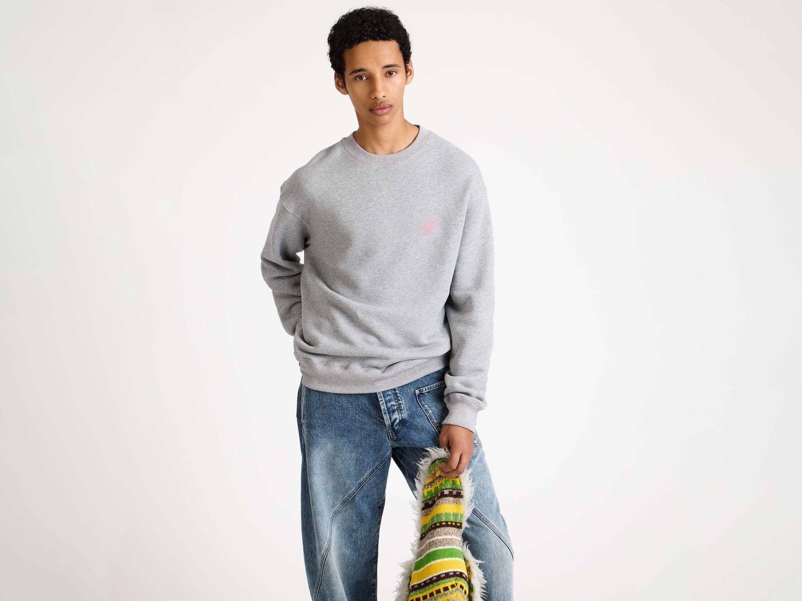 MENS RIBBON ANCHOR SWEATSHIRT IN MID GREY MELANGE