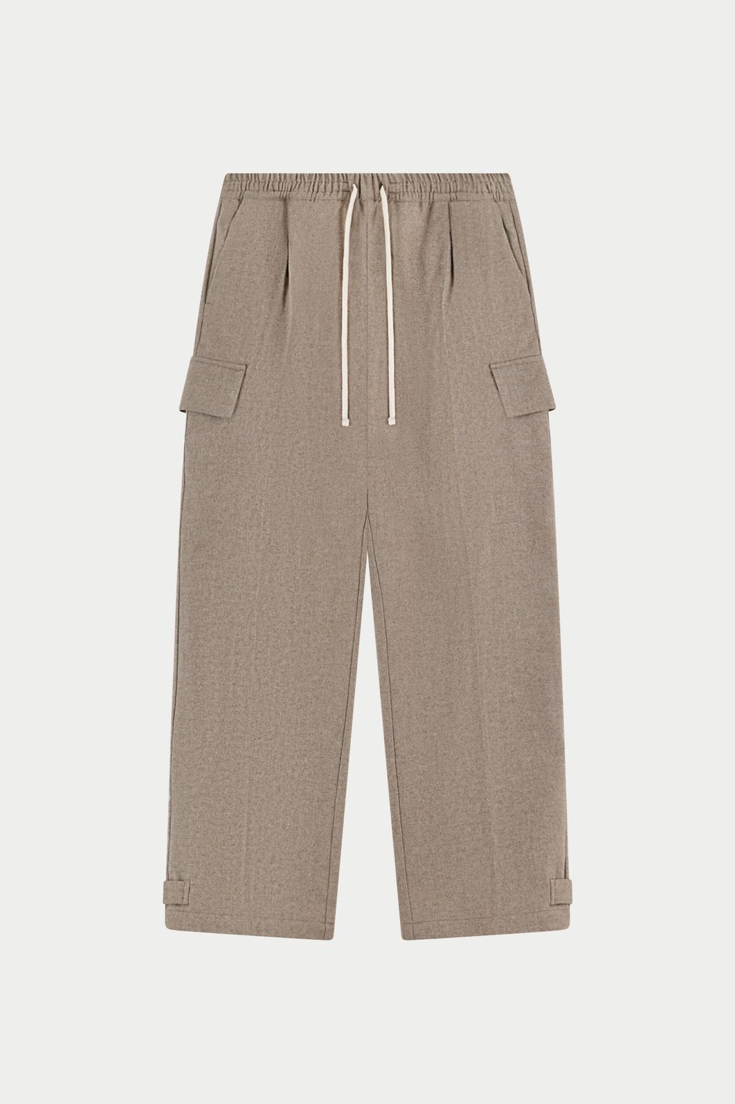 WIDE LEG HERRINGBONE TROUSERS - BEIGE