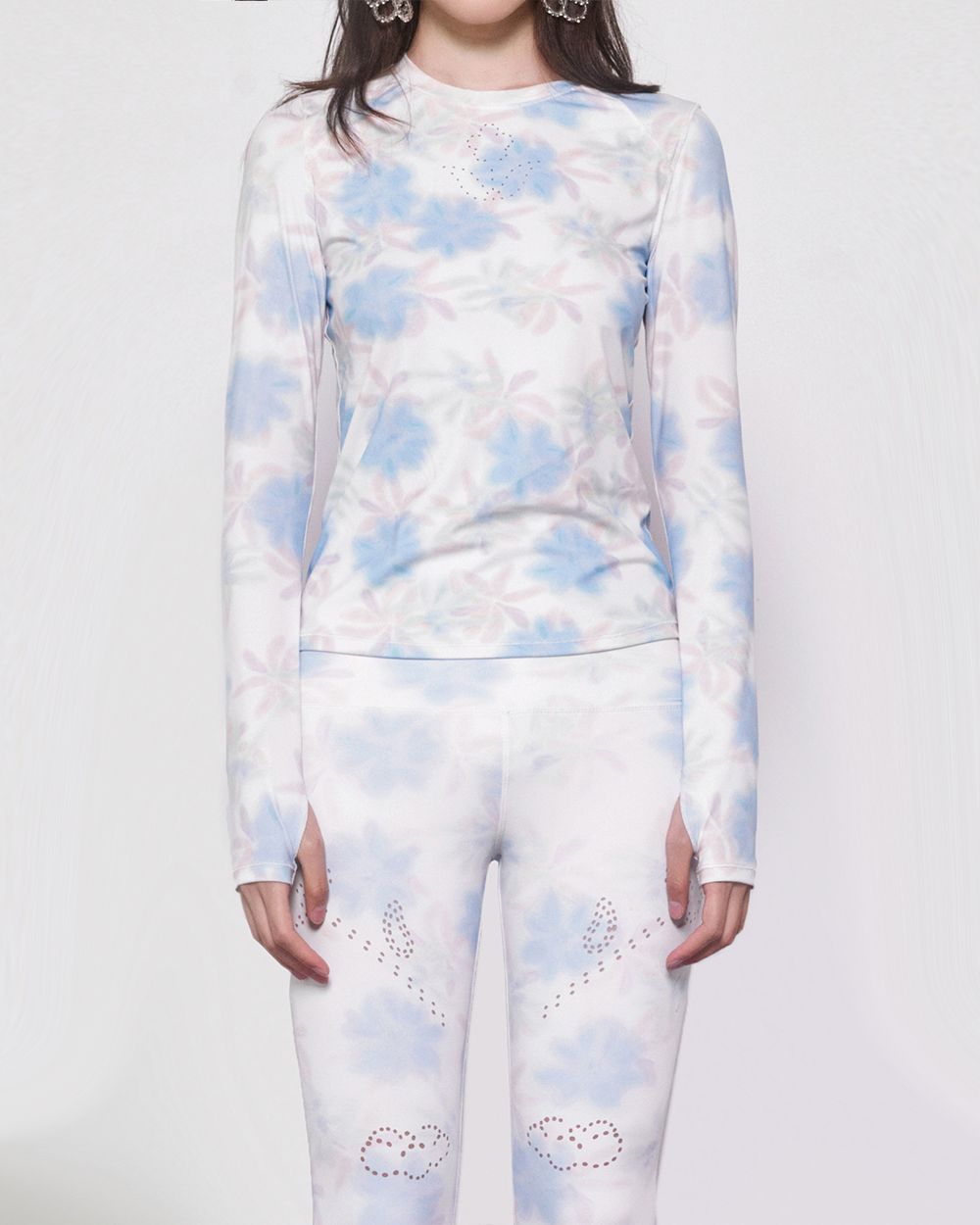 Blue Floral Sports Long Sleeve Top