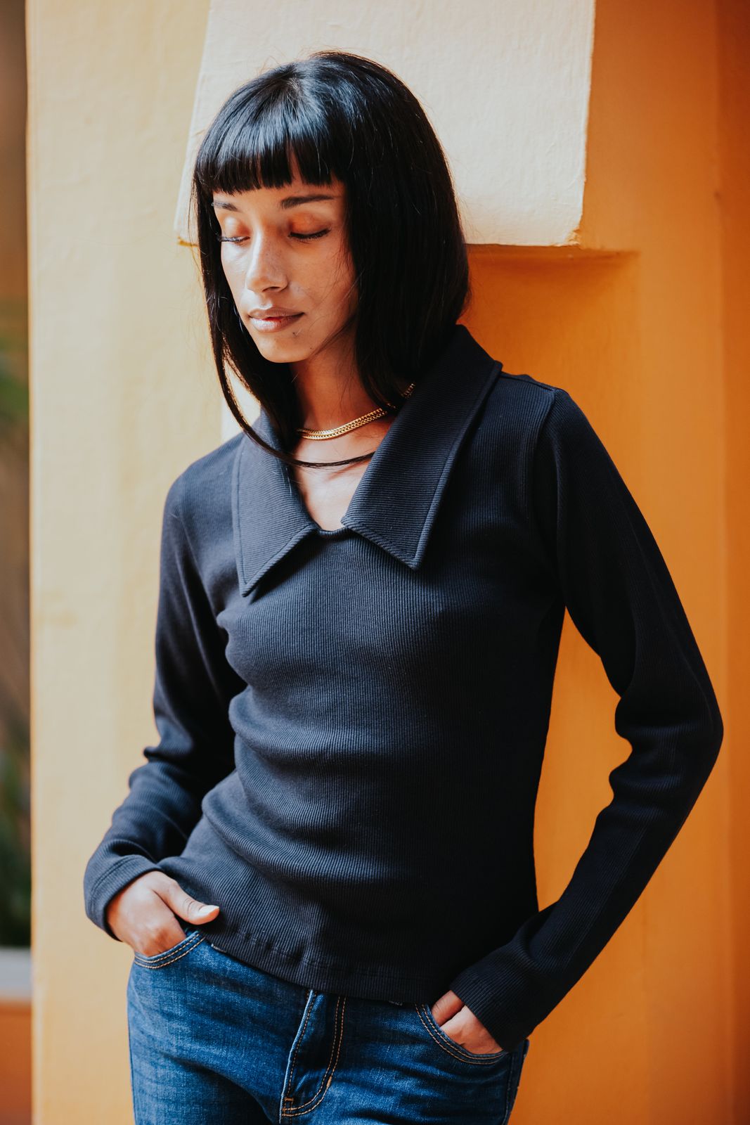 The Kōr Ribbed Knit Organic Cotton Chelsea Top in Black