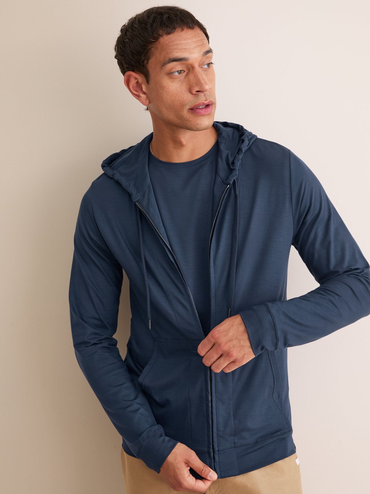 Basel Micro Modal Zip Up Hoodie Navy Blue