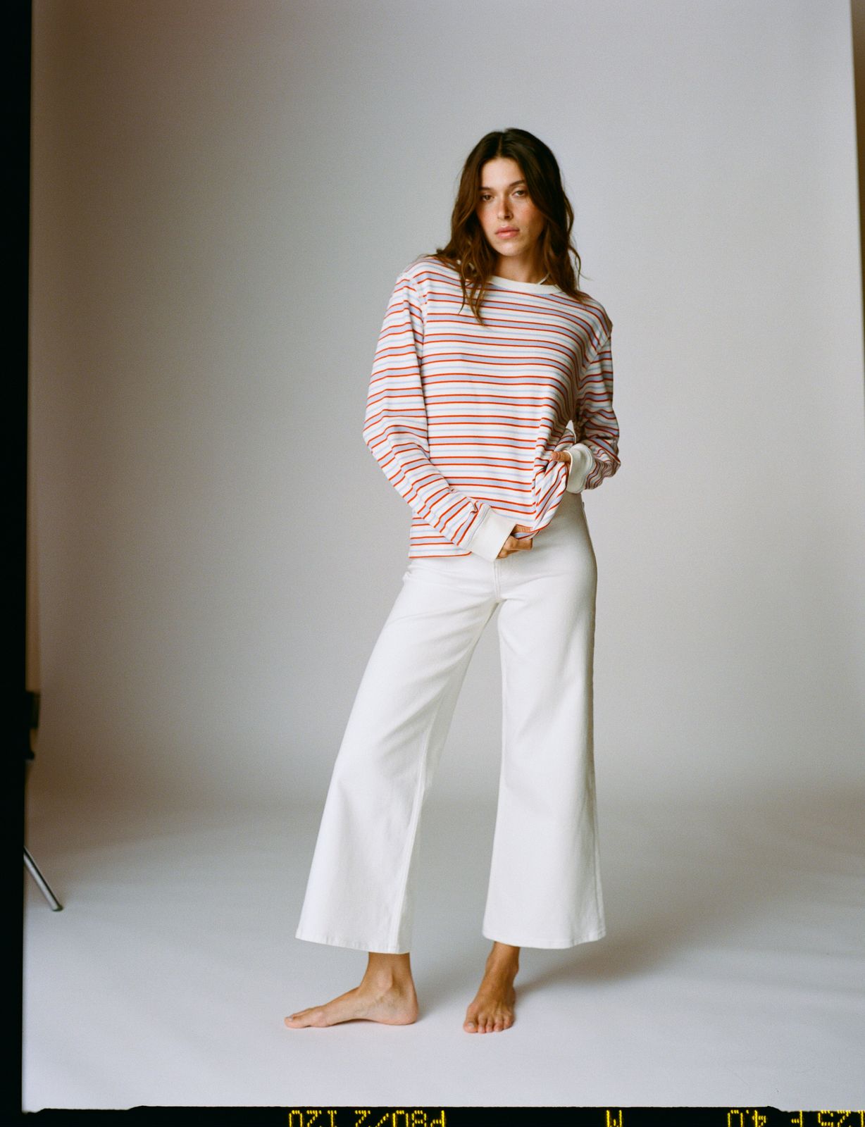 Bessette Top: Cotton Jersey, Sienna and Sky Blue Stripe