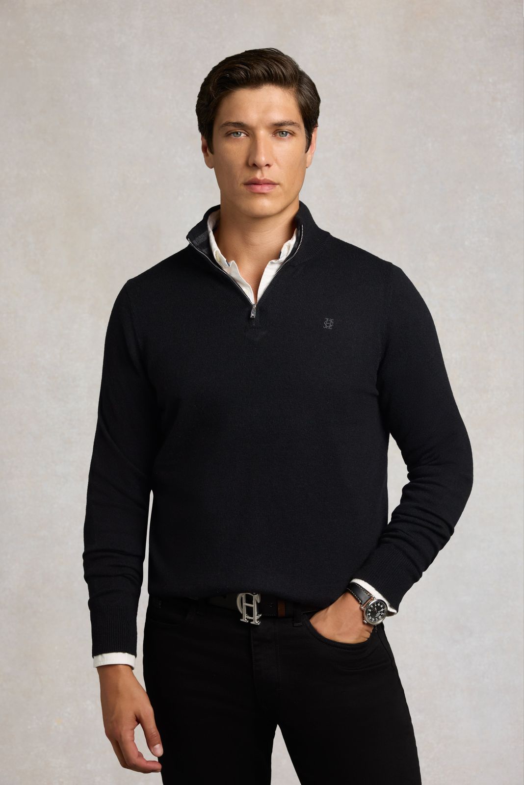 Men's Fine Quarter Zip Knit (Black)