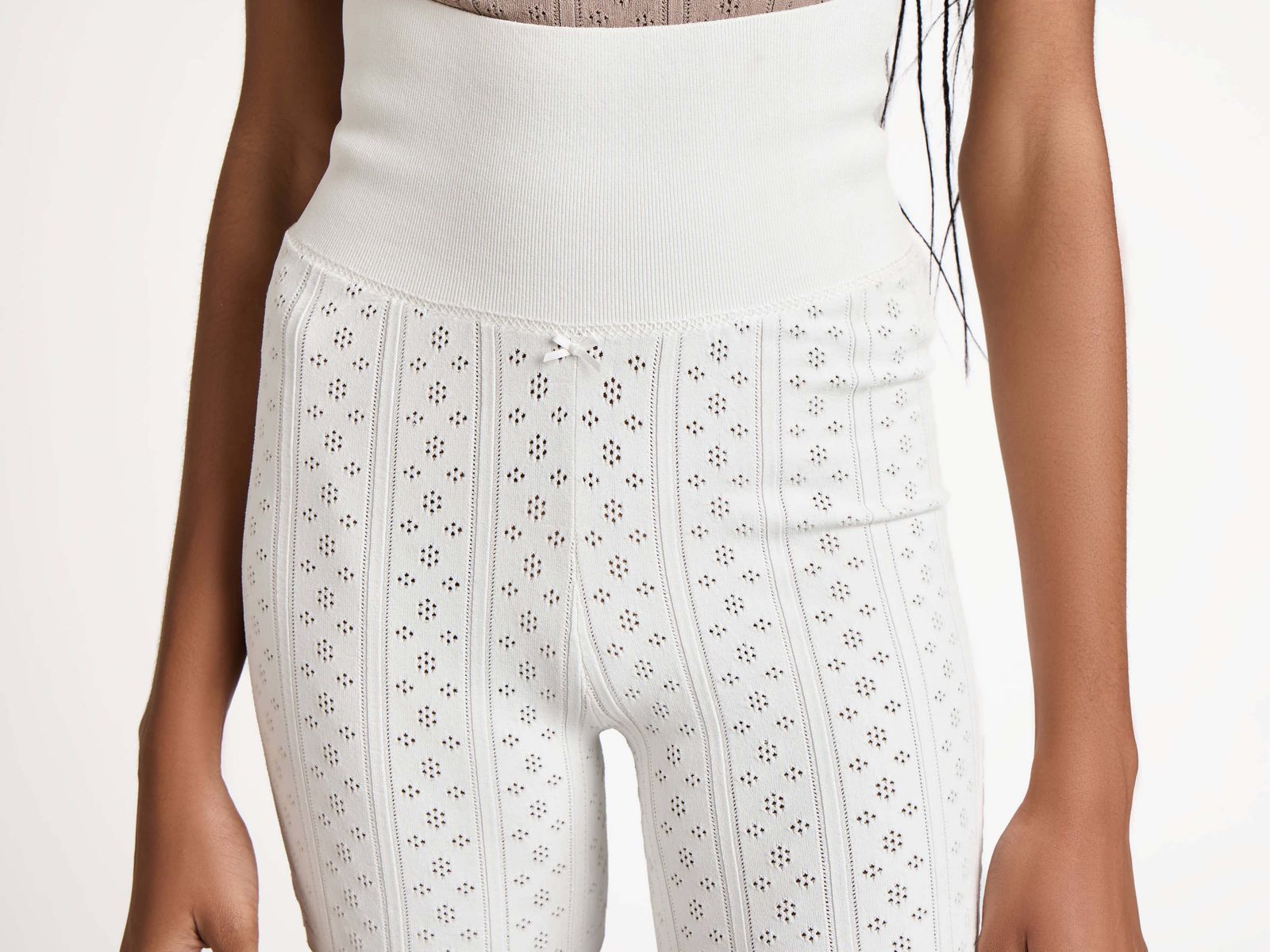 WOMENS KNITTED POINTELLE FITTED SHORTS IN WHITE