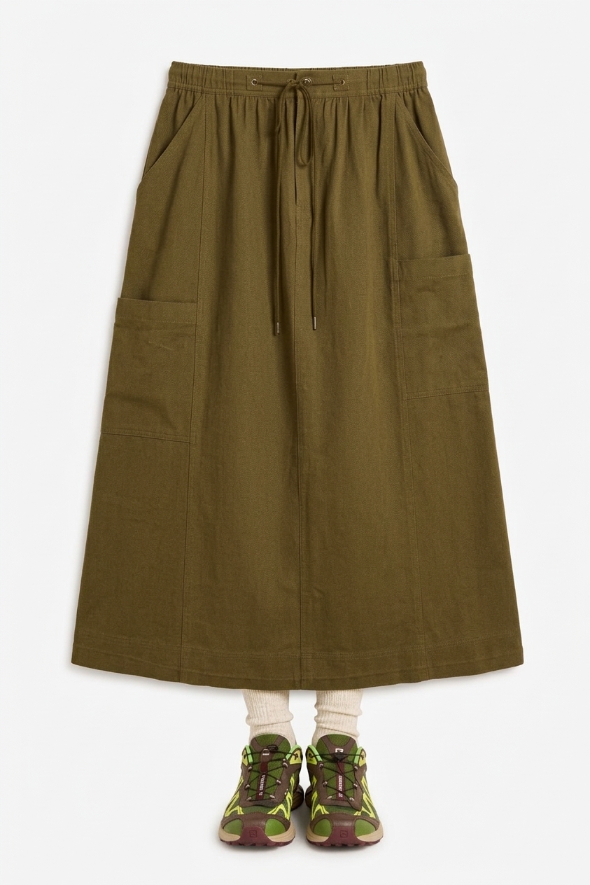 Vika Utility Midi Skirt - Olive