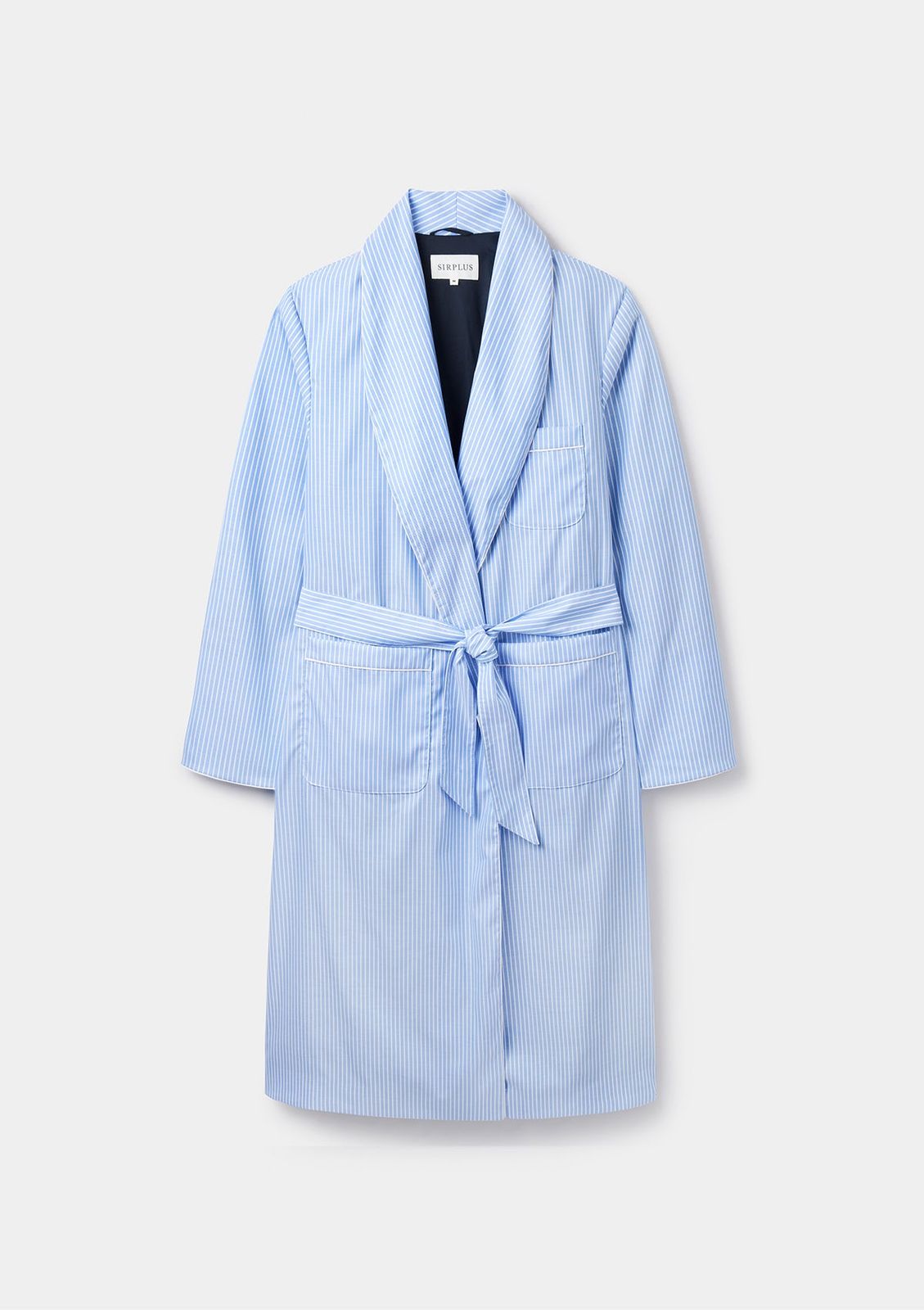 Light Blue Striped Cotton Dressing Gown