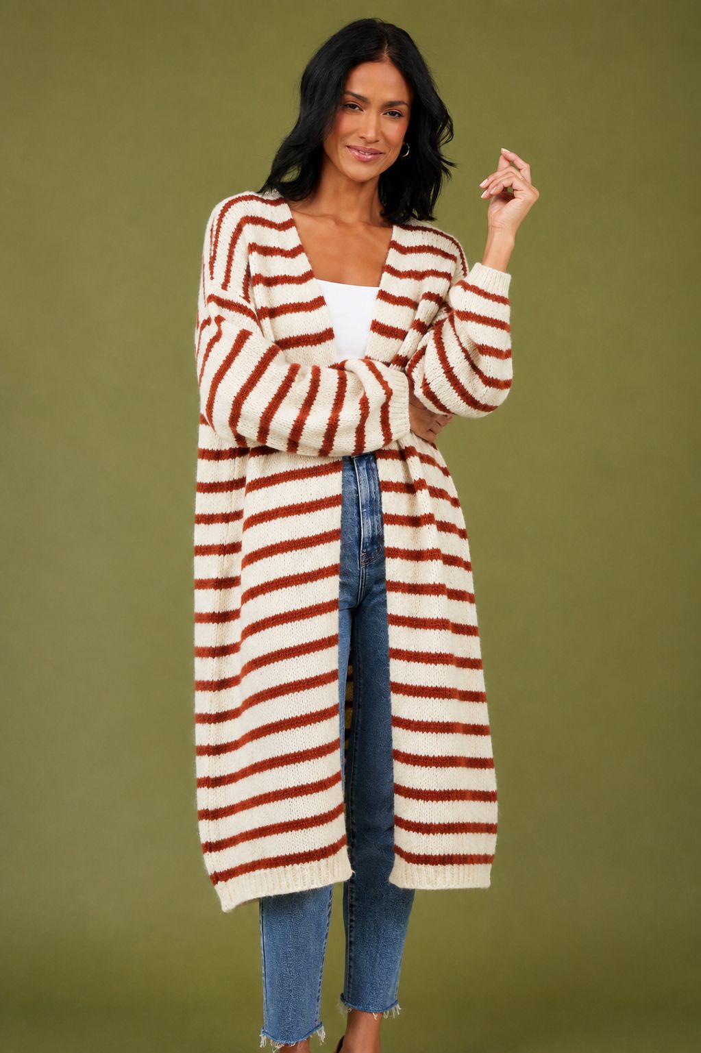 Flo Soft Knit Striped Soft Long Cardi