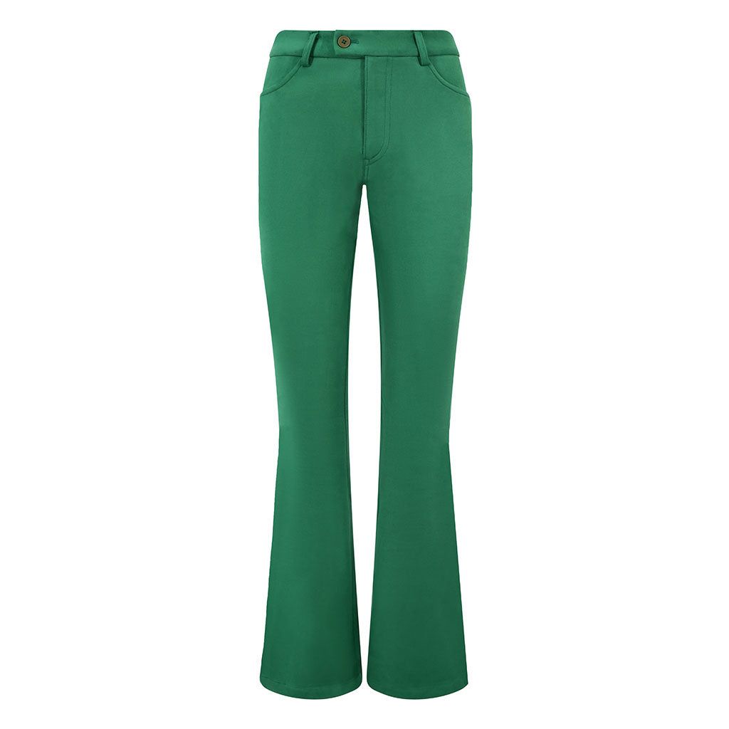 Green Faux Suede Flare Trousers