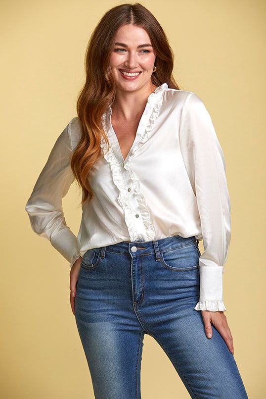 Mimi Stretch Silk Shirt - With Ruffle Details