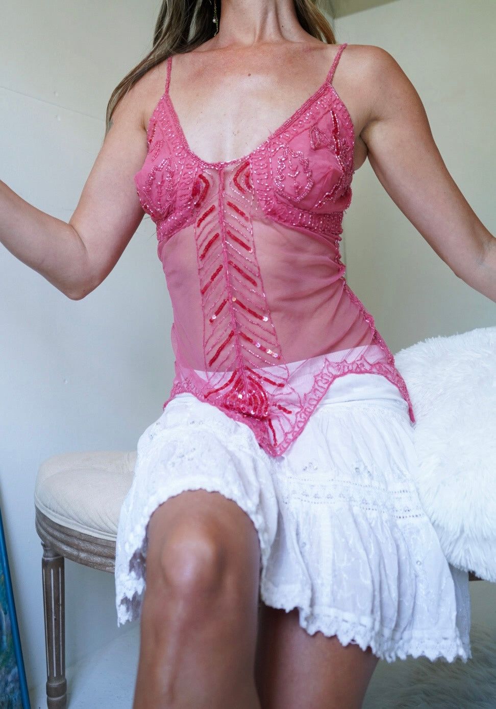 Beaded Y2K Pink Fairy Top