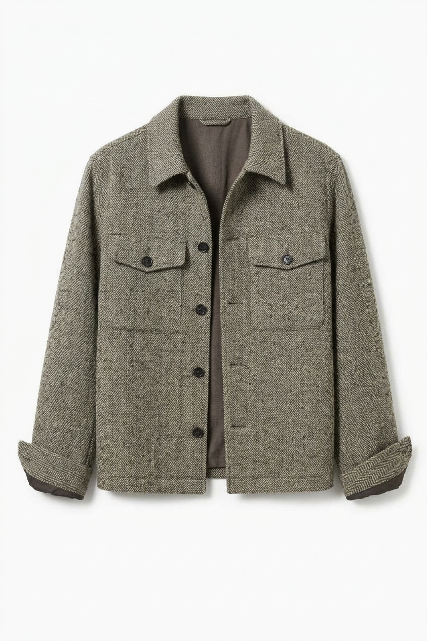 Herringbone Overshirt - Black Brown