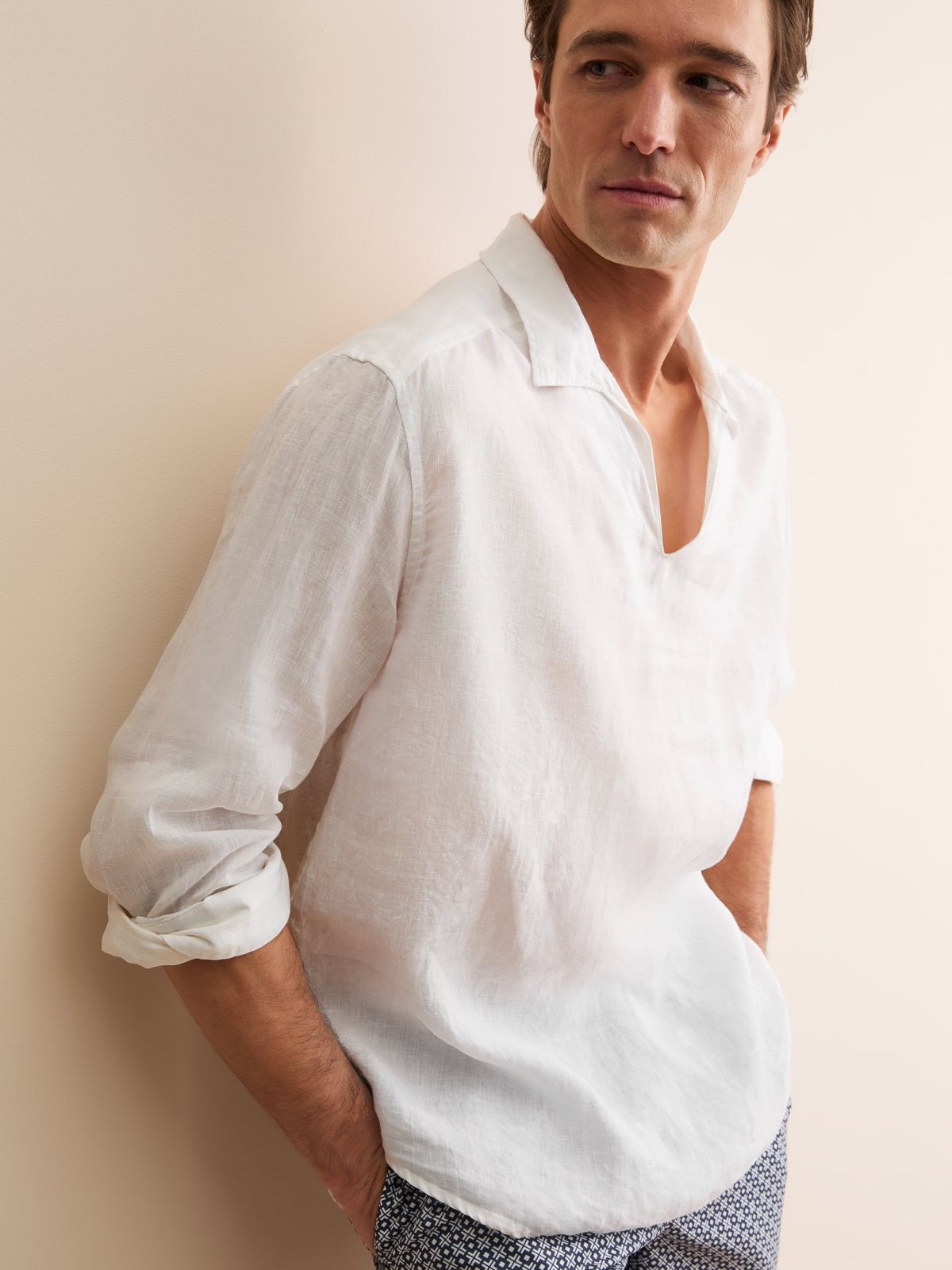 Monaco Linen Pullover Shirt White