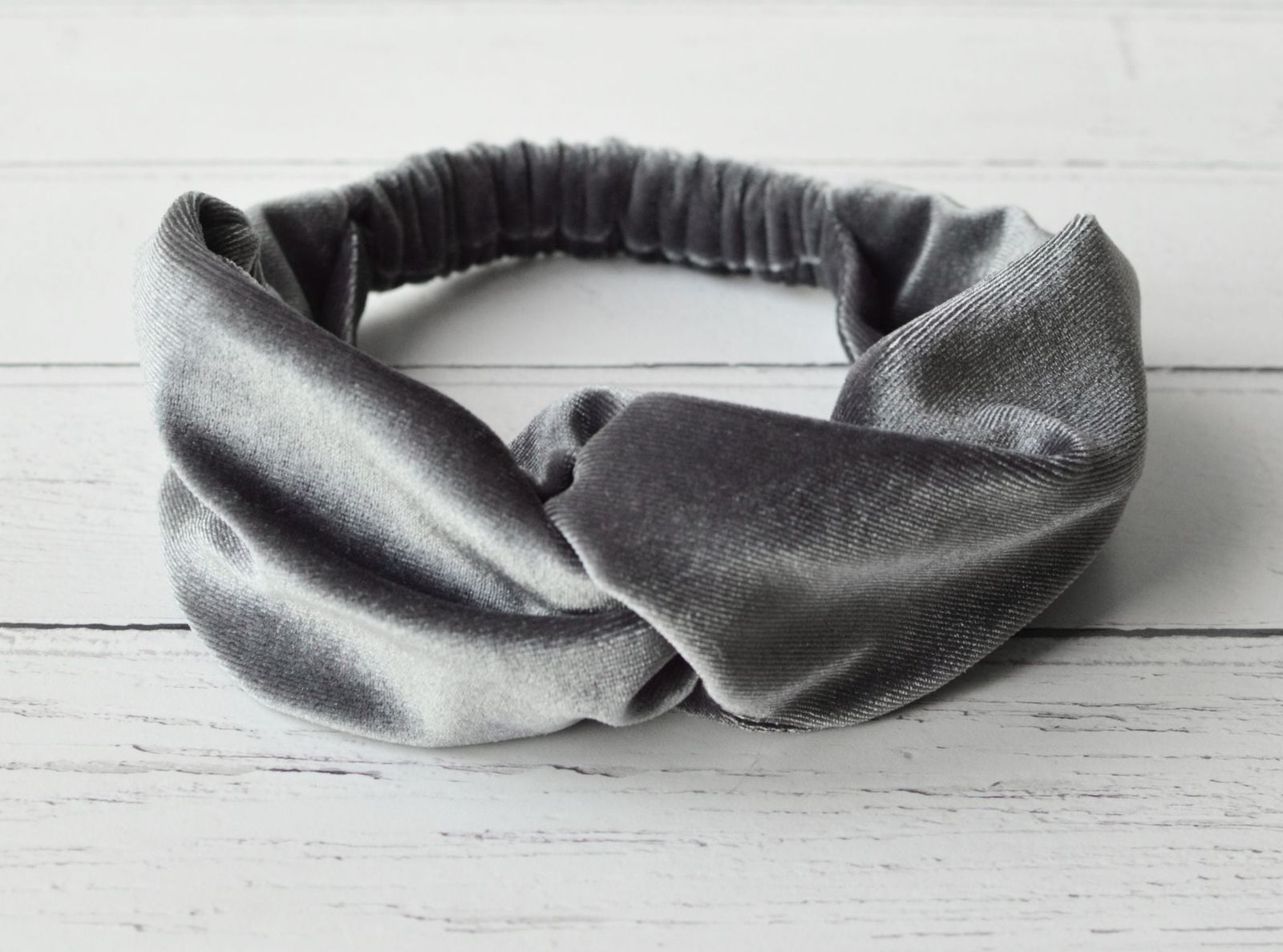 Silver Grey Velour Velvet Headband | Tess Twisted Knot Elasticated Bandana