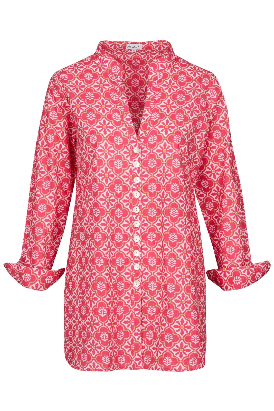 Cotton Louise Shirt In Coral & White Flower