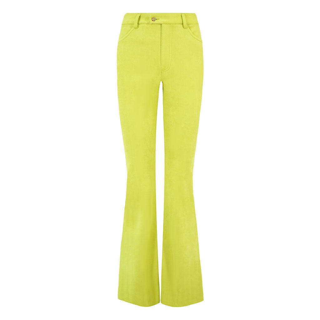 Lime Faux Suede Flare Trousers