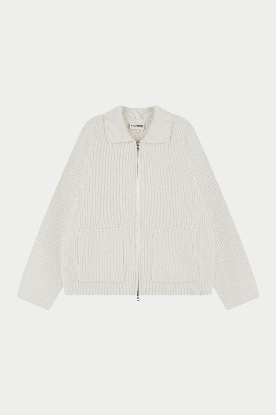 RIBBED KNITTED OVERSIZED ZIP THROUGH - WHITE