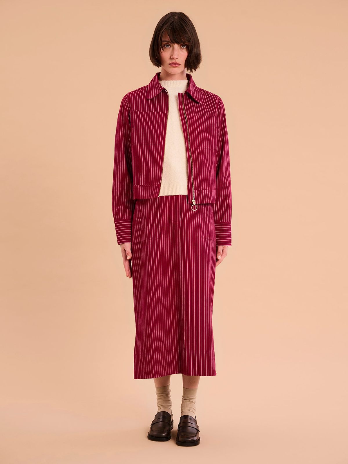 Kelsey Skirt in Burgundy Pin Stripe