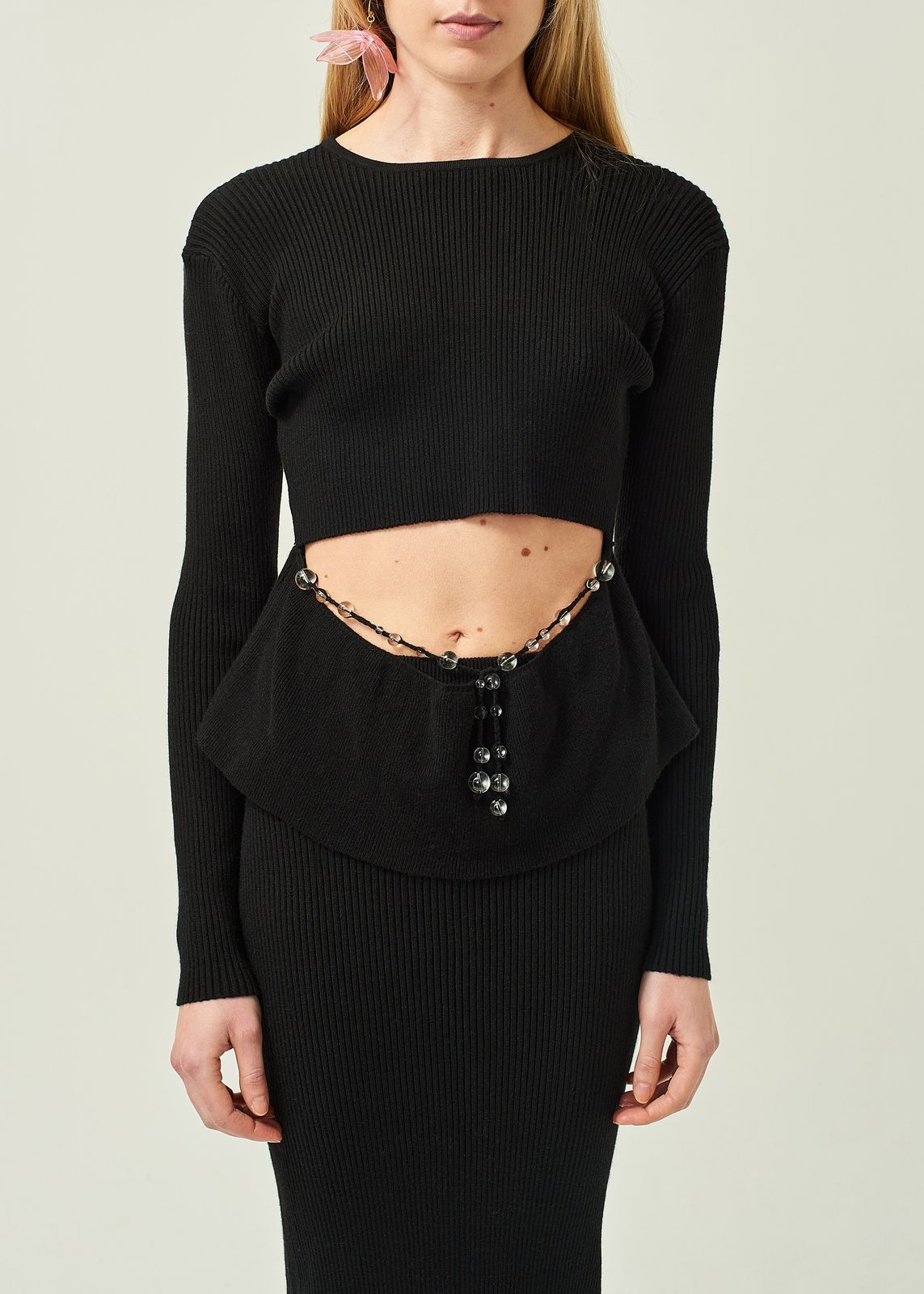 BEADED CROPPED CUT-OUT TOP