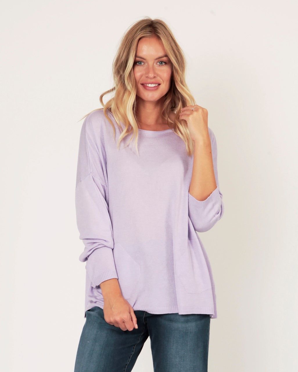 Leona Long Soft Knit Sweater With Side Pocket Detail