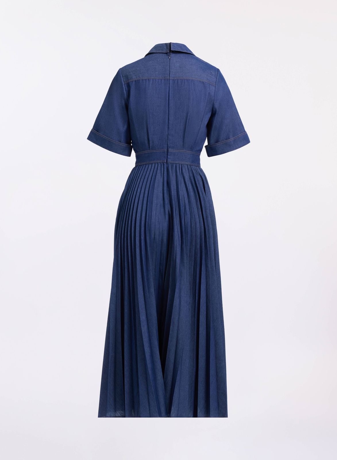 Pleated Denim Midi Dress
