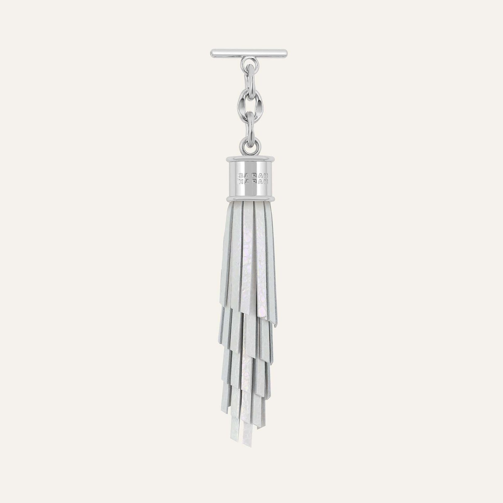 Feather Capsule Tassel Mini | Ivory with Silver hardware