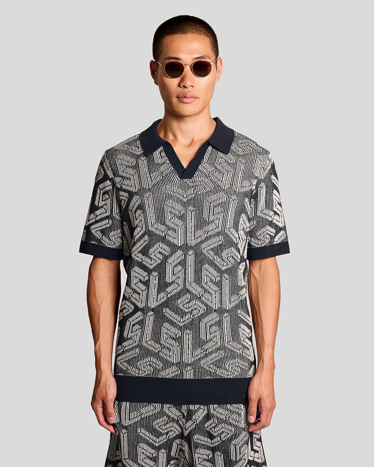 Emblem Ribbed Knitted Polo Shirt