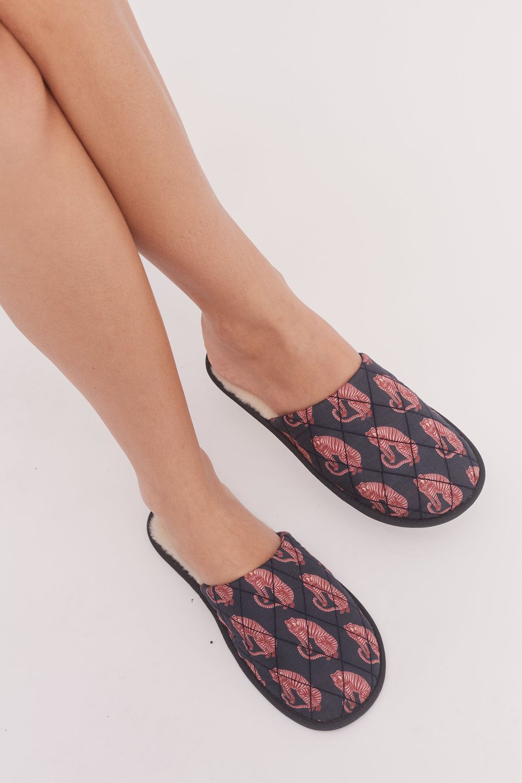 Women's Slippers Sansindo Tiger Print Navy/Pink
