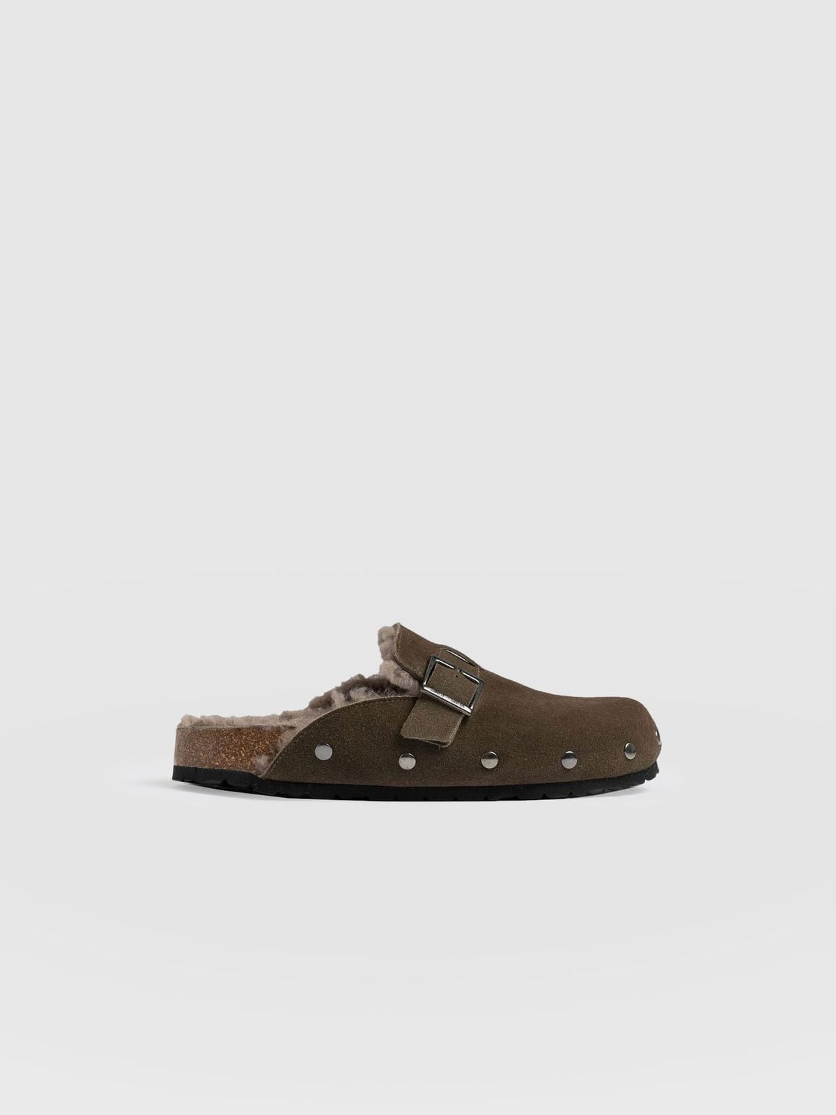 Studded Clogs - Khaki Shearling