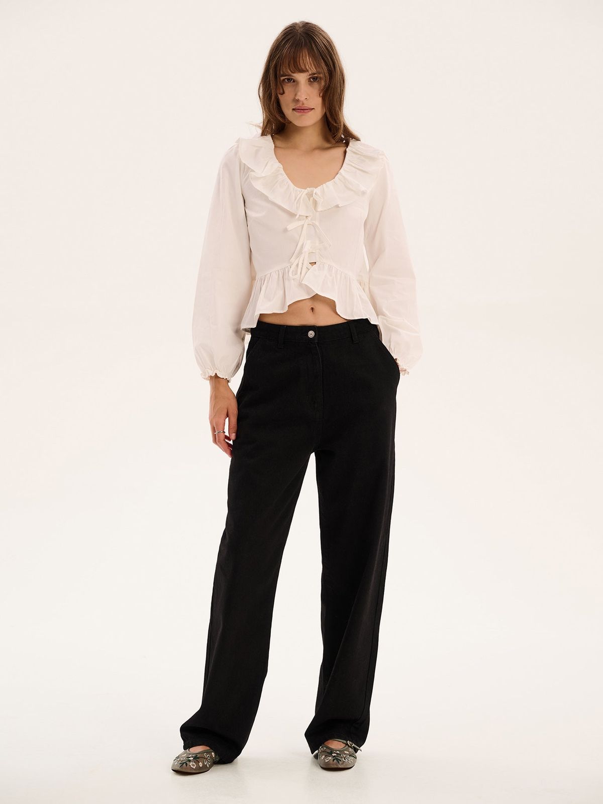 Selena Frill Blouse in White