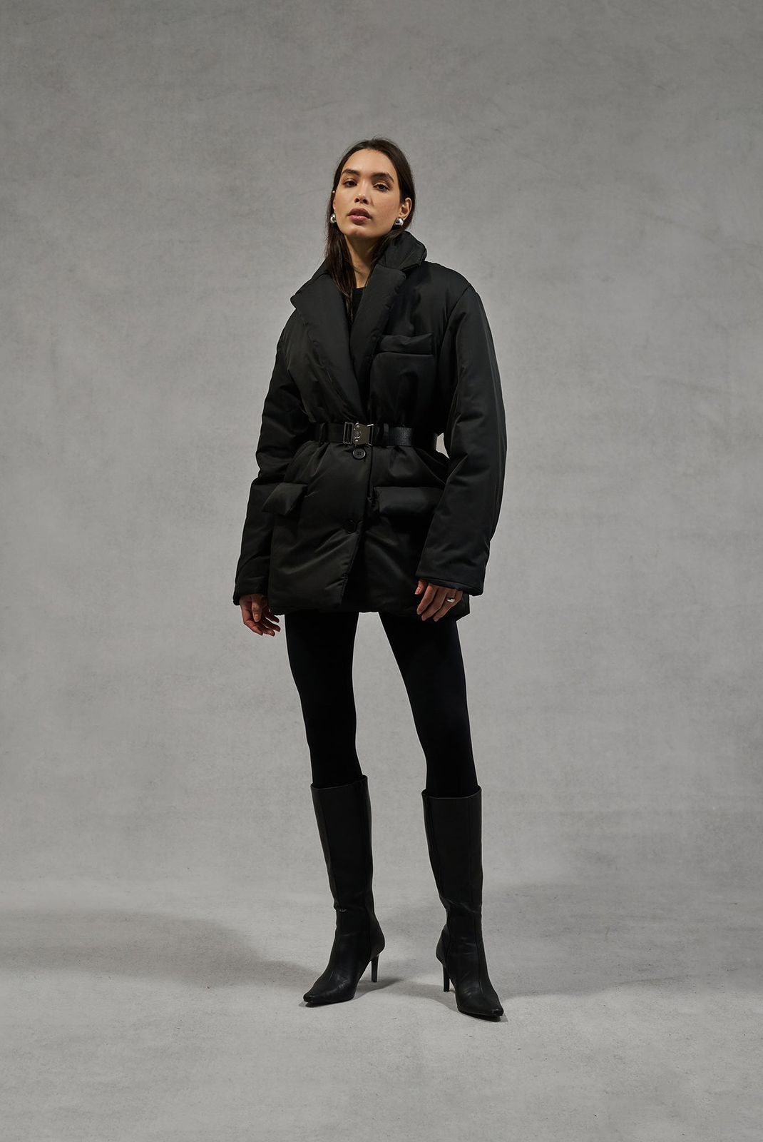 NYLON PADDED BLAZER COAT - BLACK
