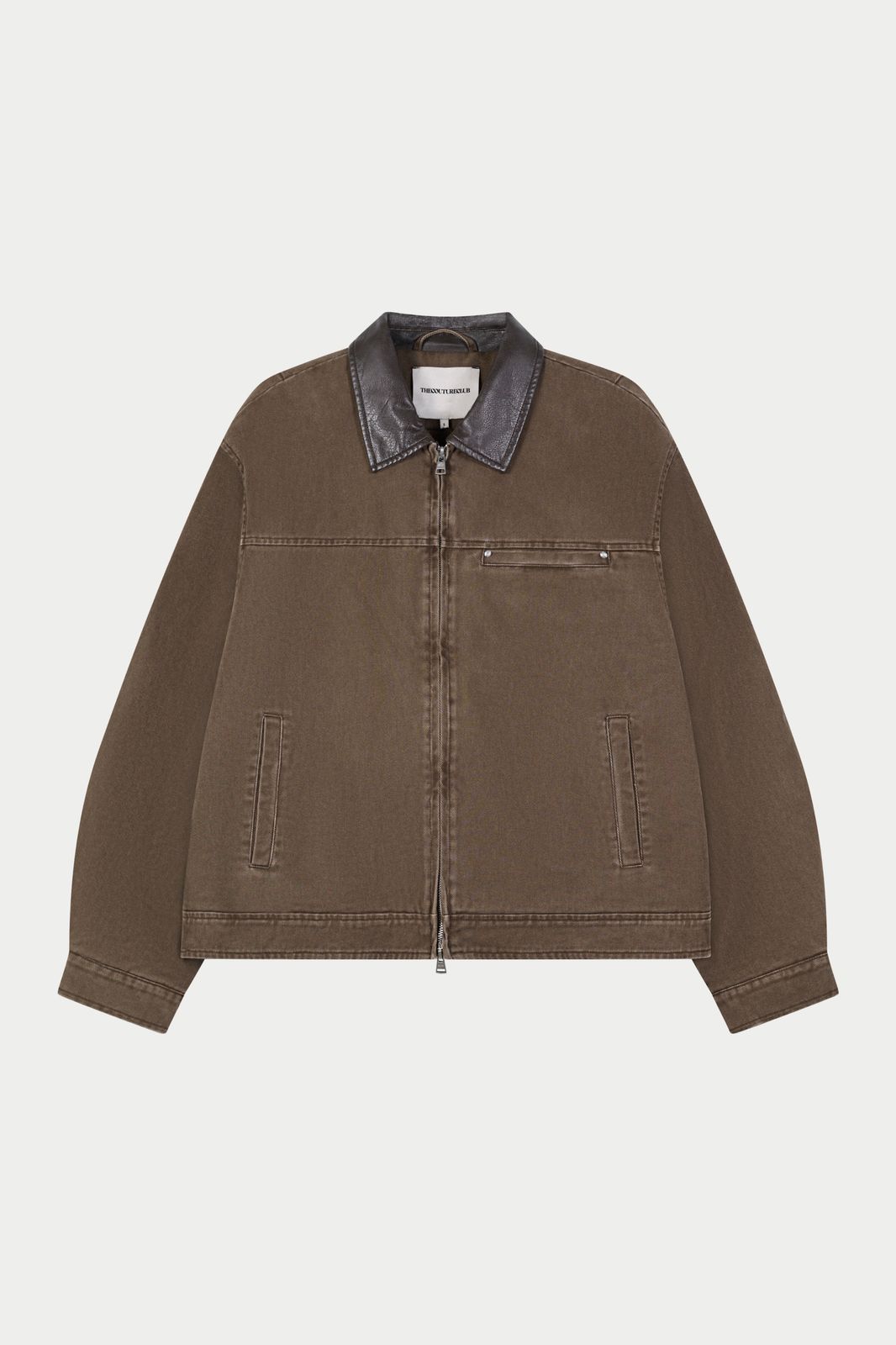 WASHED TWILL PADDED JACKET - BROWN