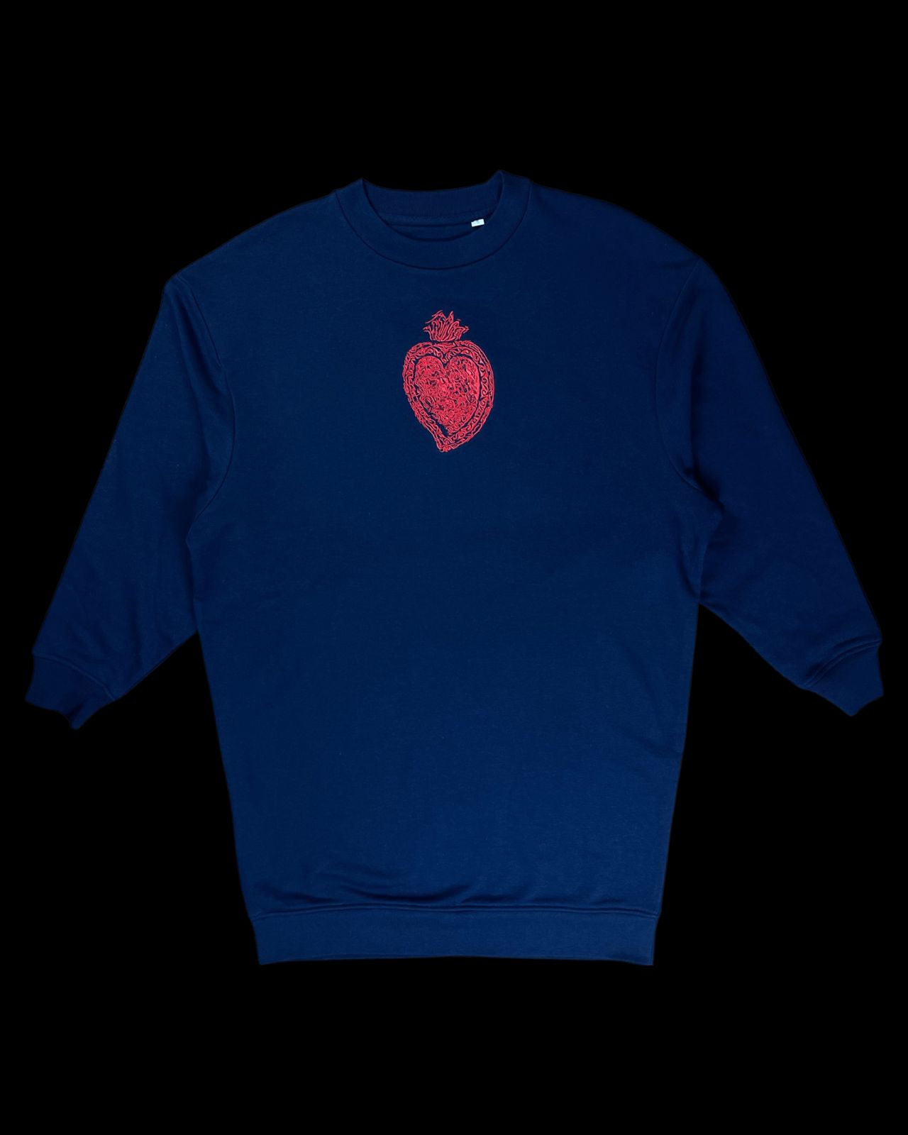 Eco-Embroidery Organic Cotton Oversized Sweatshirt Dress | Navy Blue